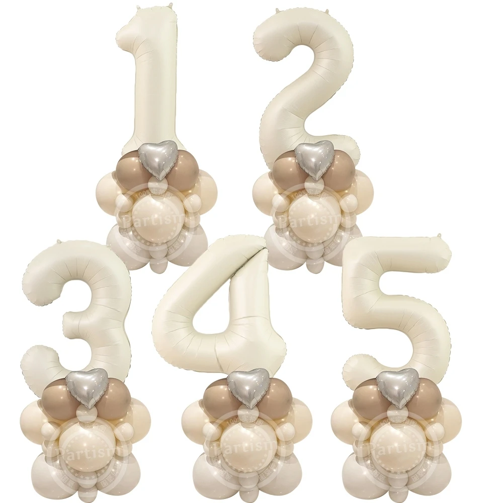 1set Creamy Balloon Tower with Vintage Foil Number Balloon for Kids Adult Happy Birthday Party Supply DIY Party Decorations