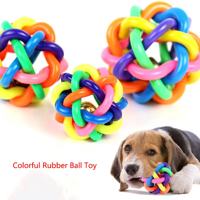 1pc Colorful Rainbow Pet Bell Ball  Dog Toys Pet  Dog Cat Toy Dogs Ball Bell Chewing Toys Playing Teeth Training Pet Products