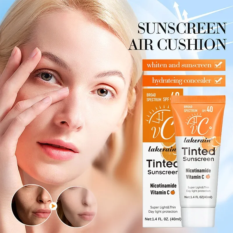 SPF40 Tinted Sunscreen,Nicotinamide Vitamin C Mineral Sunblock,Light Non-greasy UV-Proof Sun Block Cream,Smooth Application
