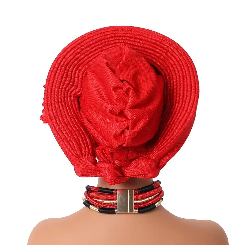 African Already Made Hat Auto Gele Women Hijab Headtie Nigeria Wedding Party Bonnet Female Head Wrap Headpiece Sequin Turban Cap