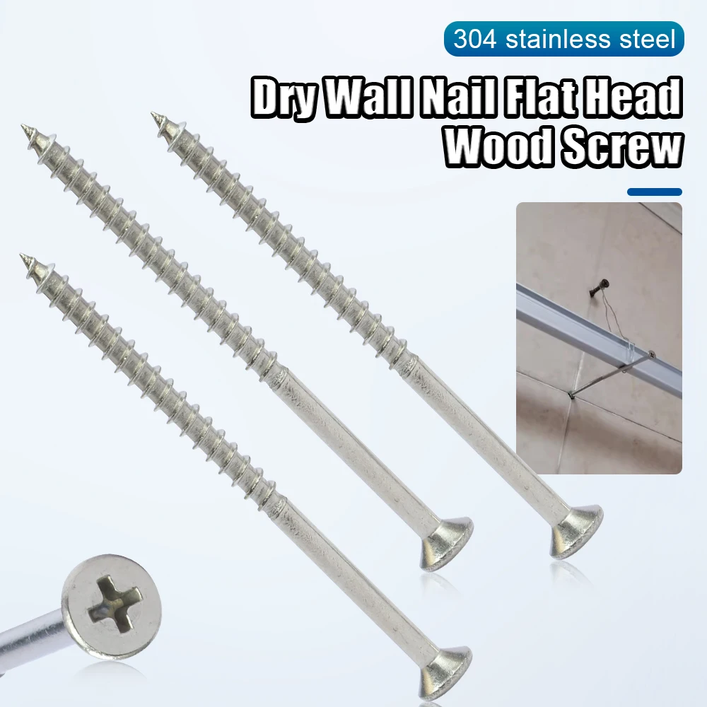 NINDEJIN Flat Head Phillips Wood Screw M4 Stainless Steel Coarse Thread Bugle Head Self Tapping Screw for Drywall Sheetrock Wood