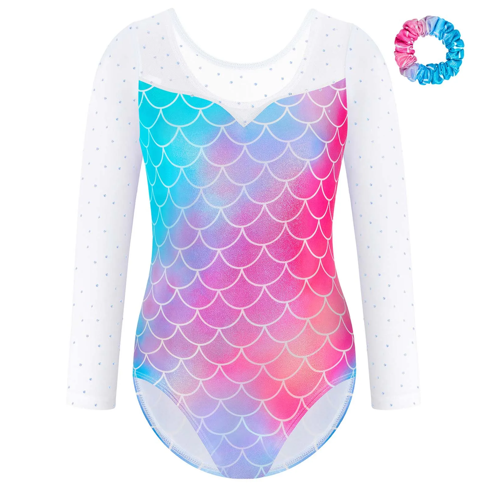 

Kids Girls Gymnastics Figure Ice Skating Leotard 2-Piece Long Sleeve Gradient Bodysuit+Hair Band Set Dance Training Performance