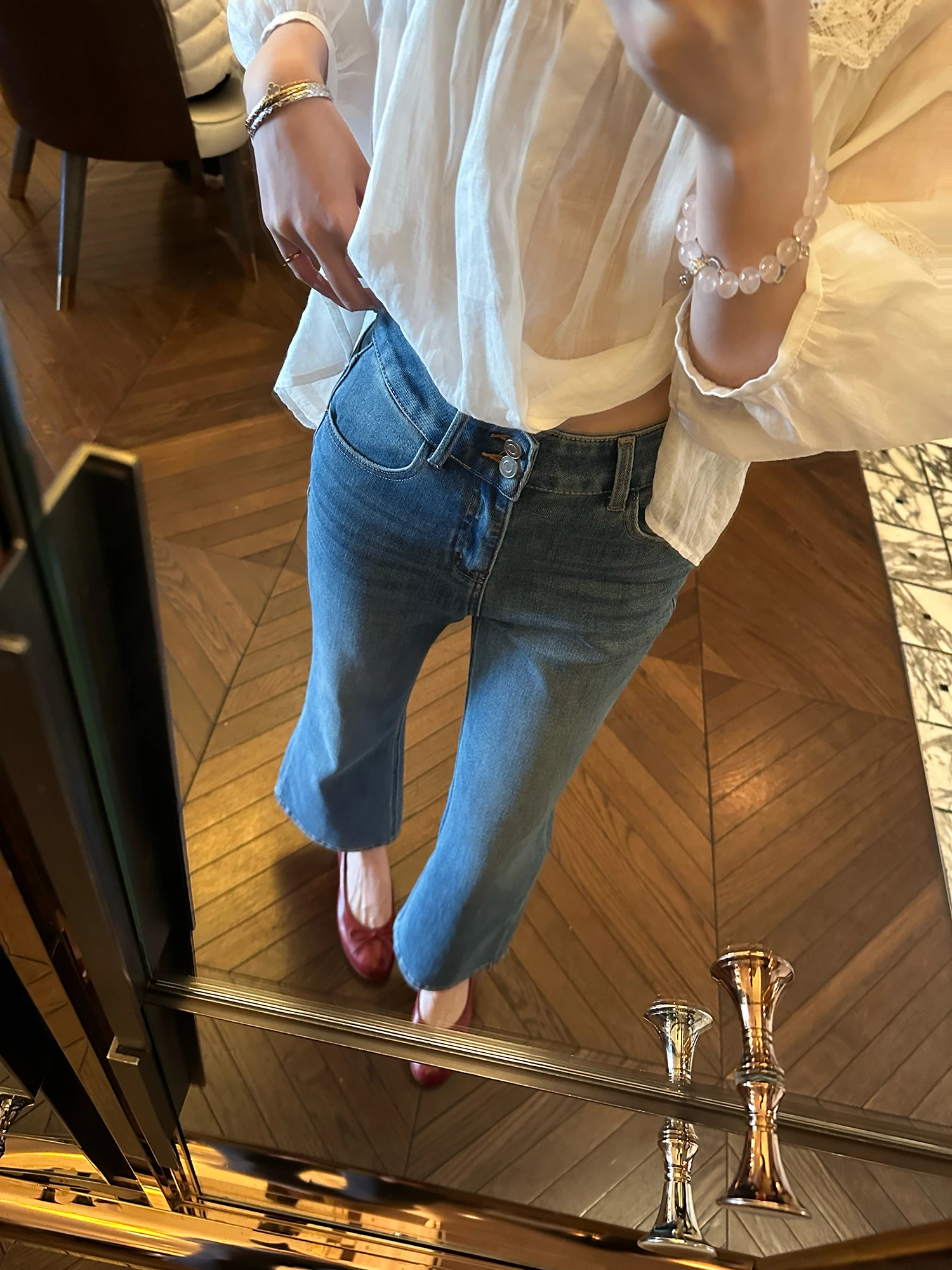 

Dabaoxi Micro Flared Super Elastic Waist Slim Fit Jeans Casual Versatile High Waist Cotton Blend Waed Zipper Fly Daily Wear