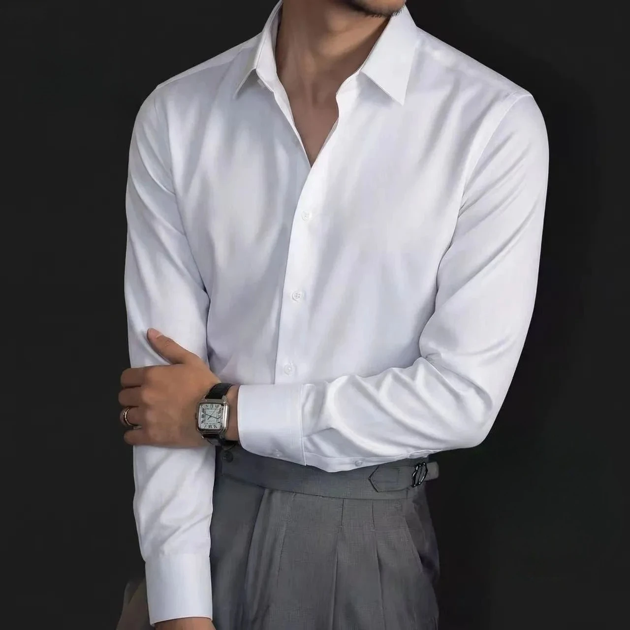2026 Spring Autumn Men Business Casual Shirt Mulberry Silk Modal Solid Color Soft Breathable Non-Iron Stretch Long Sleeve Shirt view 6