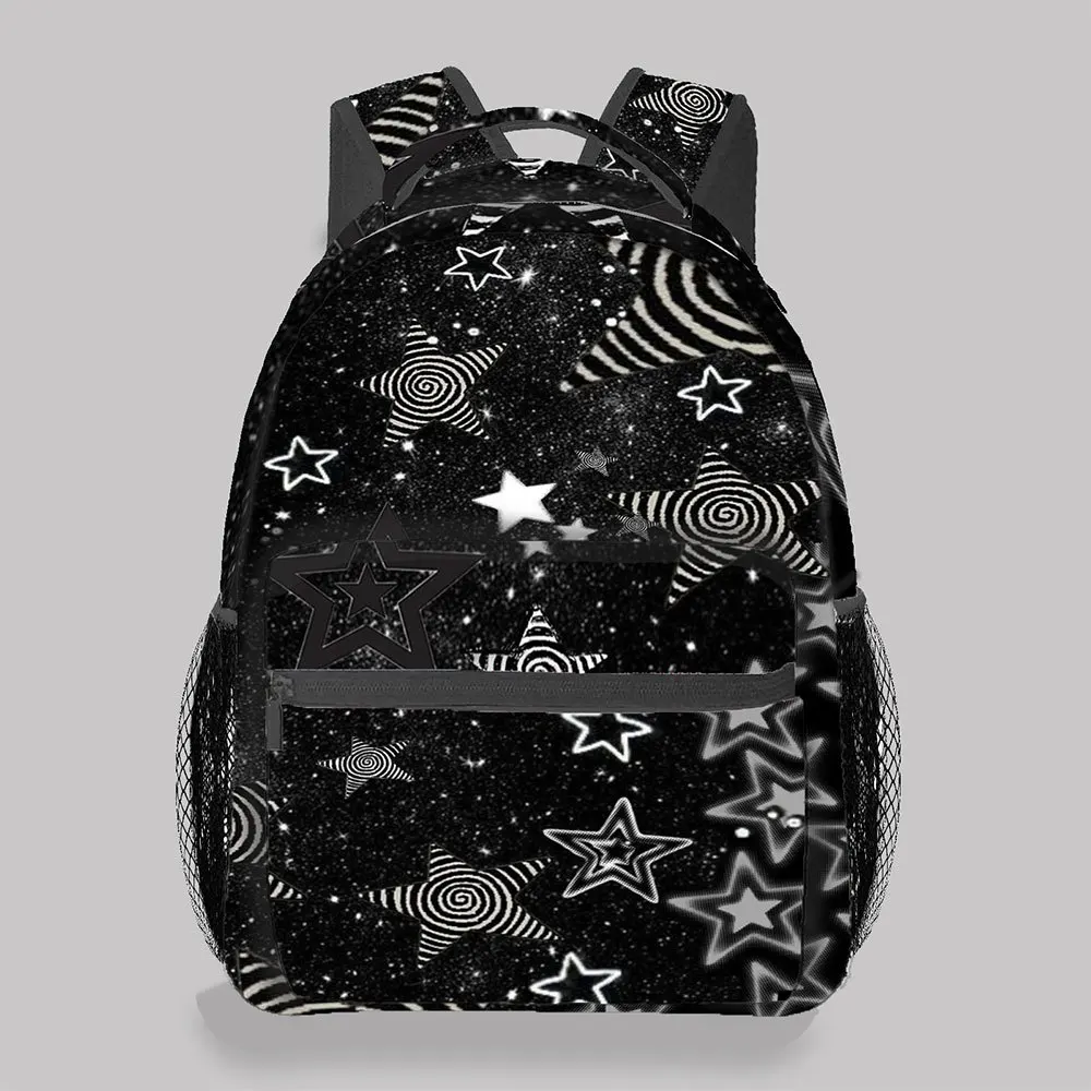 Black Galaxy Star Print Backpack Grunge Y2K Spiral Star Pattern School Bag Lightweight Casual Daypack for Teens Students