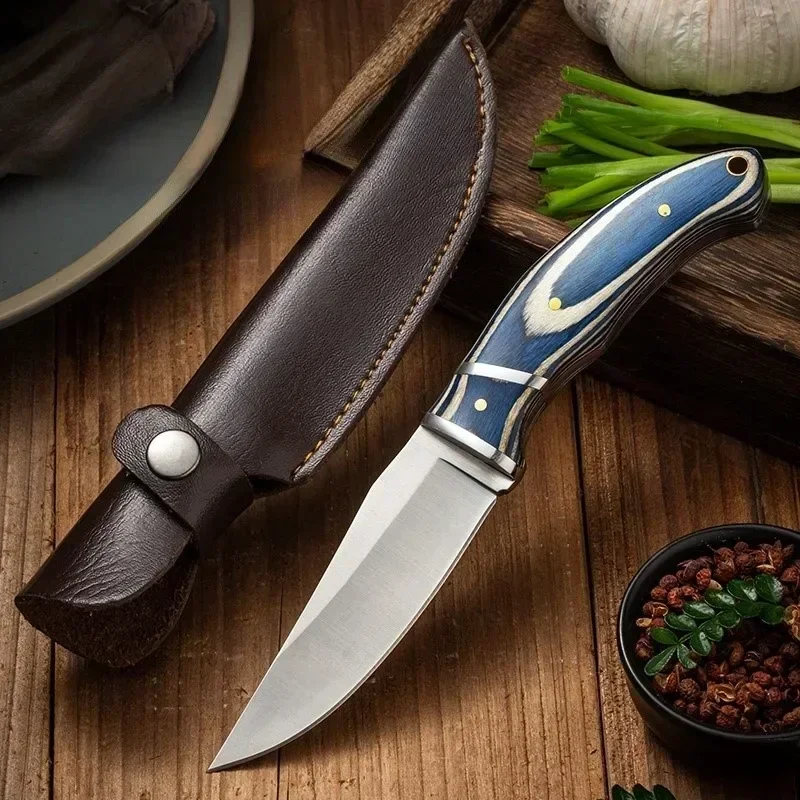 Sharp Fruit Knife Mongolia Knife Wooden Handle Handle Meat Knife Outdoor Straight Knife Portable Barbecue Cut Meat Knife