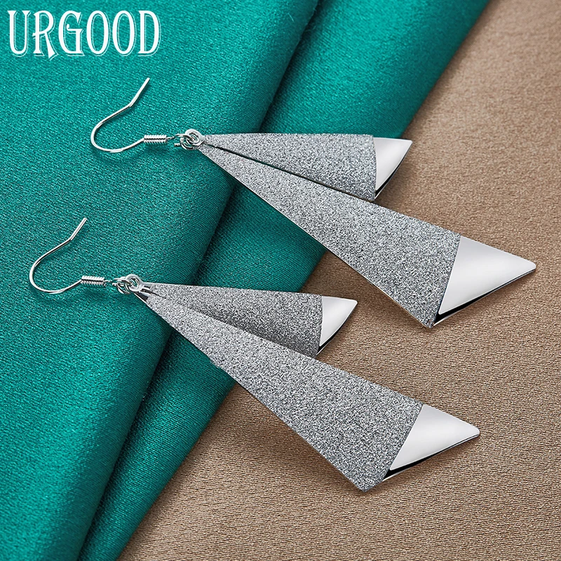 Pendientes largos de Plata de Ley 925 esmerilados geométricos para mujer, joyería para fiesta, compromiso, boda, regalo