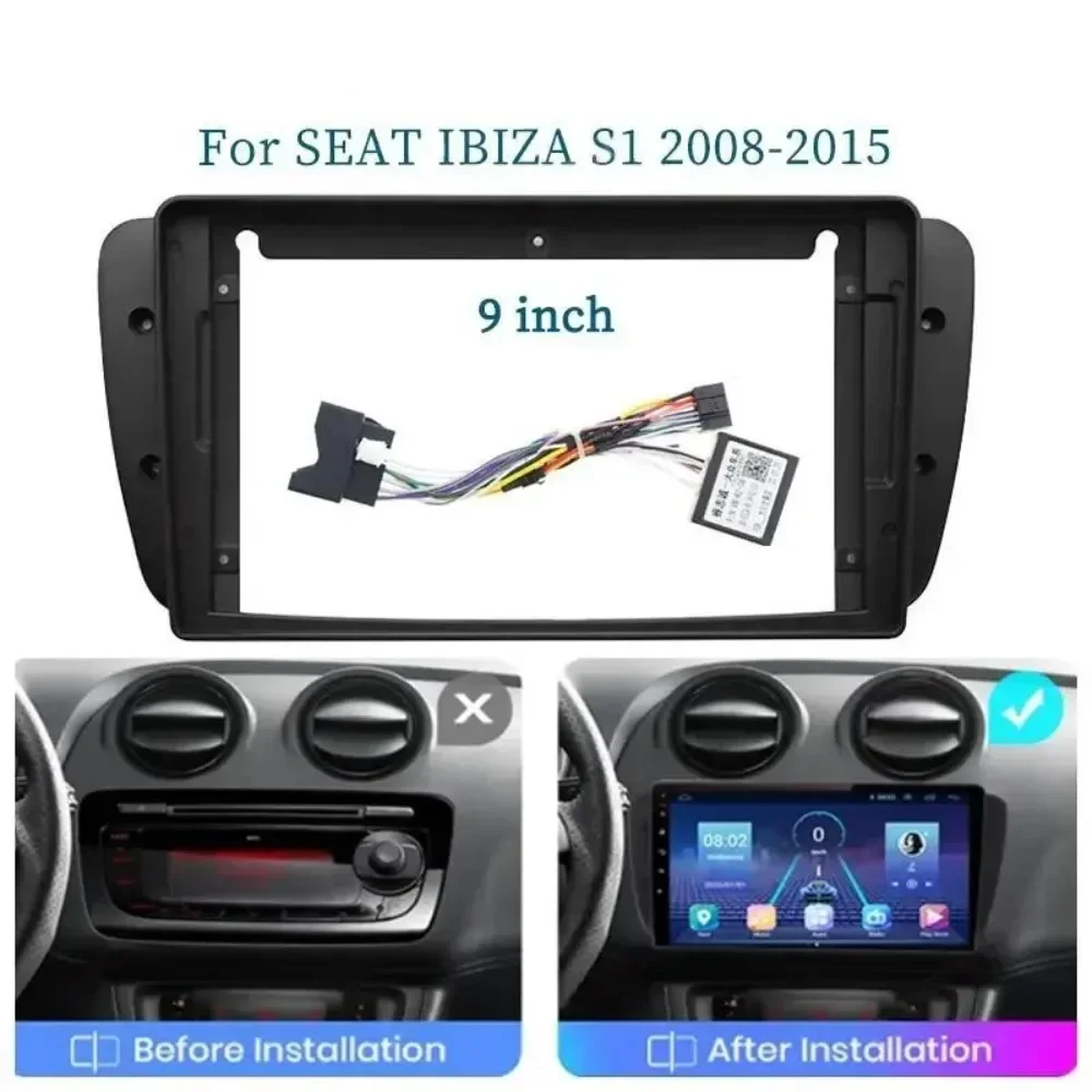 For Seat Ibiza S1 2008-2015 9 Inch Car Fascia Frame Adapter Android Radio Audio Dash Panel Cover Harness