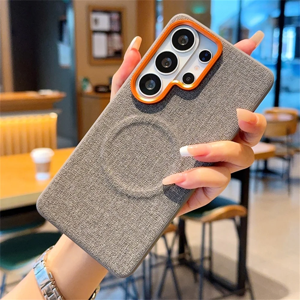 Luxury Solid Color Fabric Magnetic Phone Case For Samsung S25 Edge S26 Ultra S24 PlusShockproof Bumper Protection Back Cover