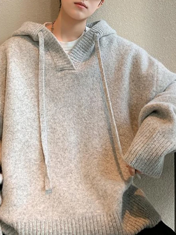 

Ay мужской вязаный свитер с капюшоном Thiened, осень-зима, свободная посадка, повседневная верхняя одежда для пар, мягкое полиэфирное волокно