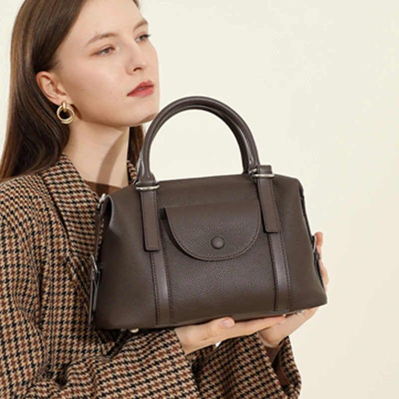 

Toptrends Vintage Genuine Leather Pillow Tote Handbags For Women 2025 Luxury Designer Boston Work Ladies Shoulder Crossbody Bags