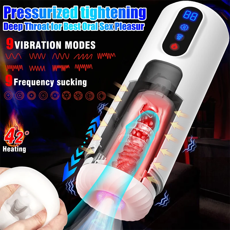 Automatic Powerful Telescopic Sucking Male Masturbator Vibrator Real Vagina Blowjob Masturbation Cup Sex Toy for Men Adult Goods