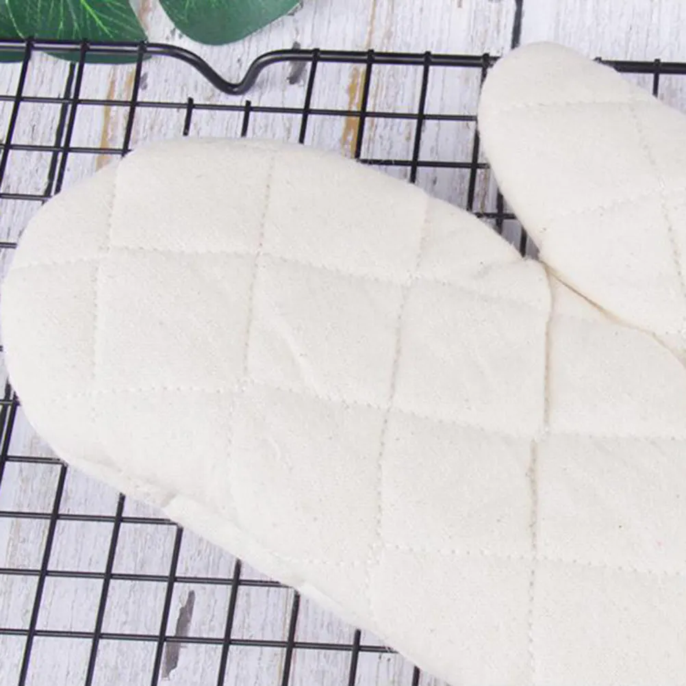 2 Guantes de Cocina de Algodón Blanco Resistentes al Calor, Antideslizantes, con Superficie Texturizada, para Cocinar, Barbacoa, Tostadas, Sopa, Aptos para Microondas