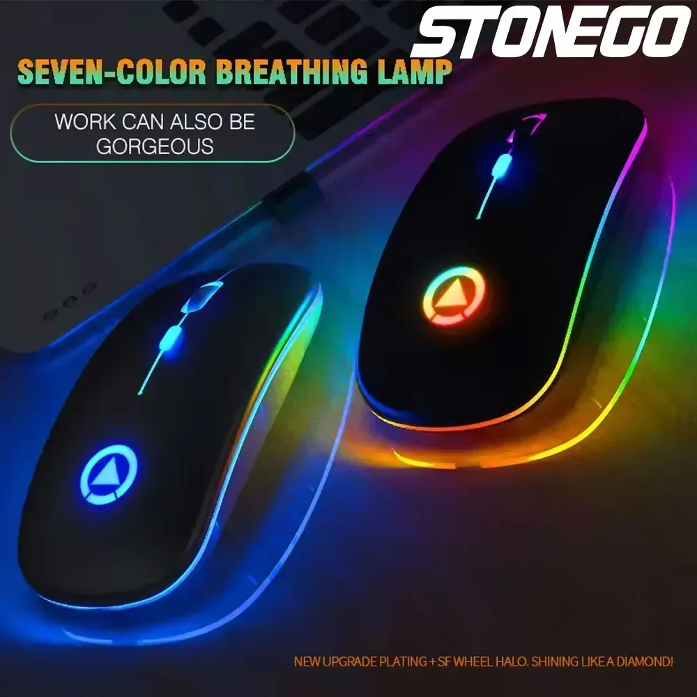 STONEGO  Wireless Mode Rechargeable Mouse Silent Mouse RGB LED Backlit Gaming Mouse for Computer Laptop Tablet