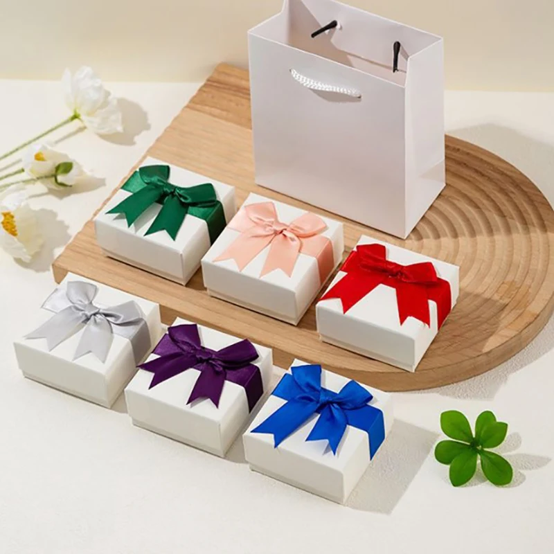 1 PC Multiple Colors 7*7*3.5 Cm Bow Knot Gift Box For Jewelry Necklace Earring Bracelet Ring Keychain Brooch Storage Package