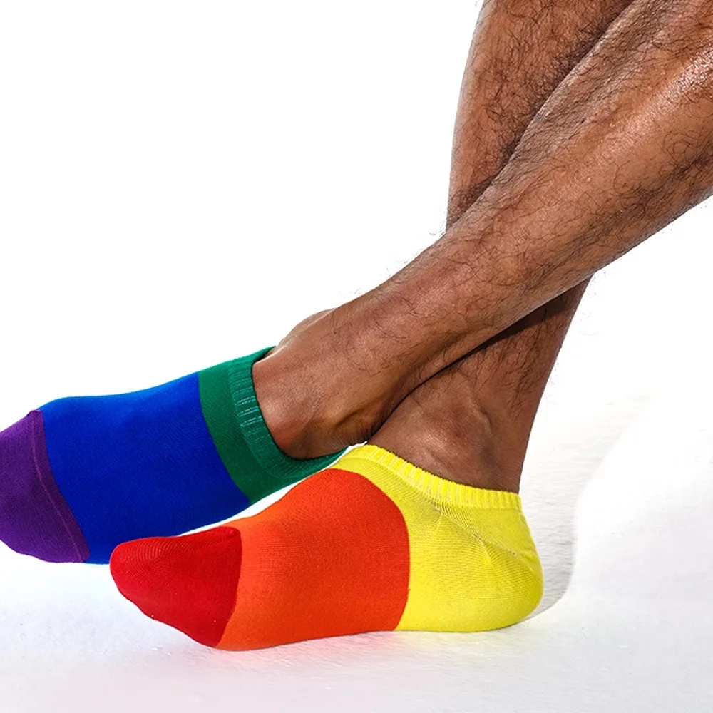 Men's Original 6 Six-color Rainbow Boat Socks Left and Right Foot Combed Cotton Sports Socks Boat Socks Thin