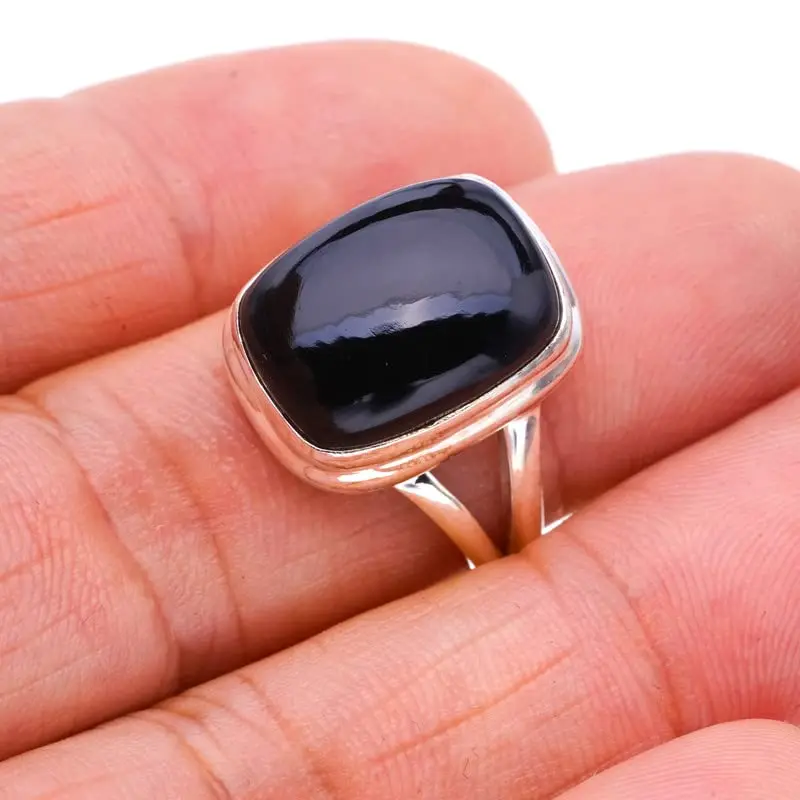 

StarGems® Natural Black Onyx Handmade 925 Sterling Silver Ring 7 F0556