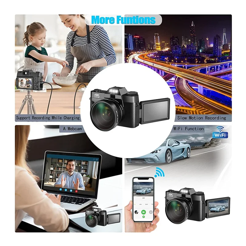 Nueva cámara de fotografía Digital Tech 4K WIFI Web Cam grabadora de vídeo Vintage cámara de videocámara de Streaming de 48MP con lente gran angular