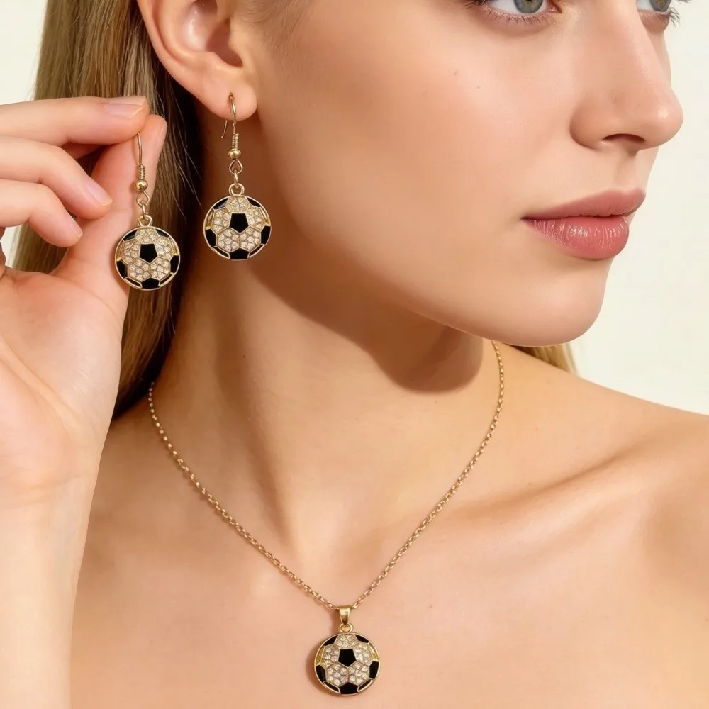 Alloy Pendant Sporty Alloy Necklace Earrings Football Rugby Soccer Ball Ear Jewelry Set Sports-Inspired Basketball Baseball