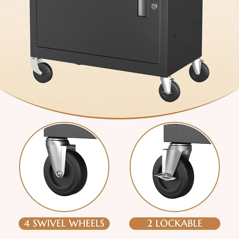 2-in-1 Detachable Metal Tool Storage Cabinet, Drawer High Capacity Rolling Tool Chest, Liner, Lockable Wheels, Locking Mechanism