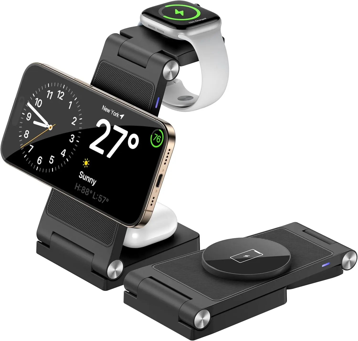 

Магнитная подставка для беспроводного зарядного устройства, складная 3-в-1 с адаптером 20 Вт для iPhone 17/16/15/14/13/12 Pro/Max/Plus/Mini, Apple Watch