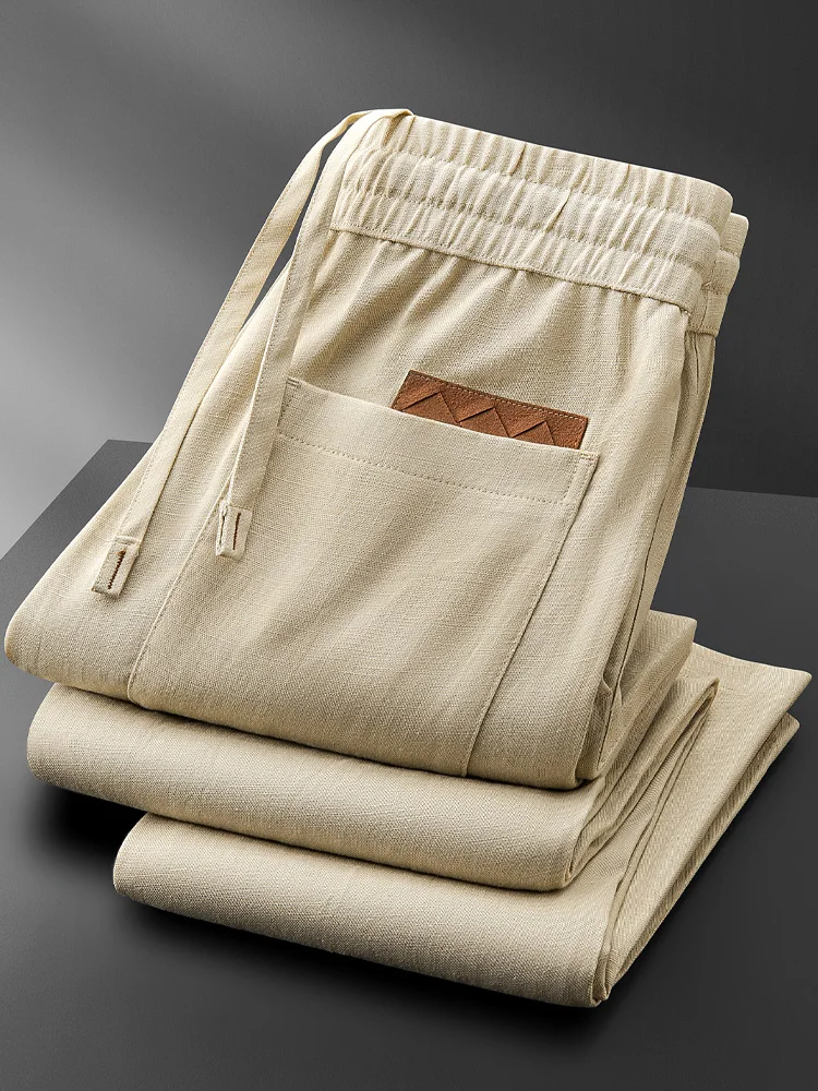 

Summer Thin Lenzing Ice Silk Linen Men's Casual Pants High End Simple Wide Straight Sport Sweatpants Breathable Loo...