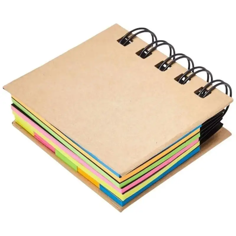 Spiral Sticky Note Combo Notebook Hard Cover Colorful Memo Pages for Students Exam Revision Class Note Taking