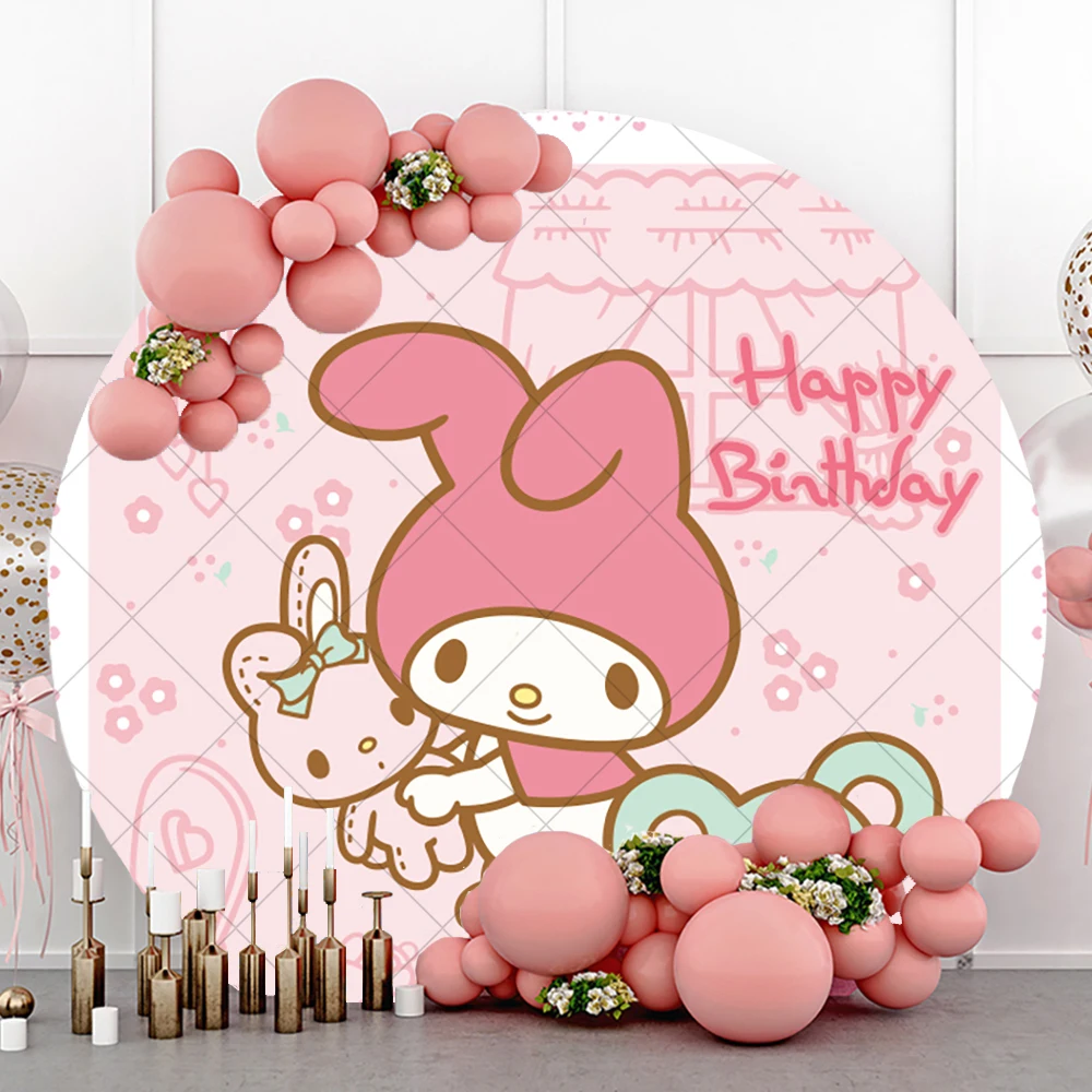 Round Sanrio Hello Kitty Melody Party Backdrop Custom Kids Girl Happy Birthday Backgrounds Decor Baby Shower Photography Banner