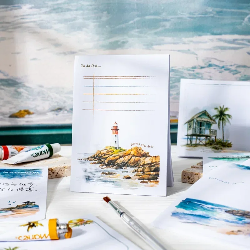 60Pieces Memo Pad Fresh place with Sea breeze Writing Handbook Material Decoration collage Notebook Scrapbook 165*95MM