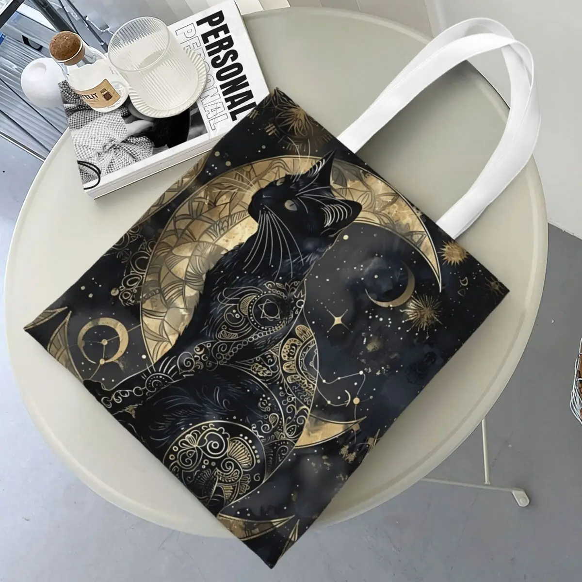 

Retro Art Noble Black Cat (2) Shopper Bag Reusable Handbags Polyester Beach Tote Bag Women Designer Shoulder Bag