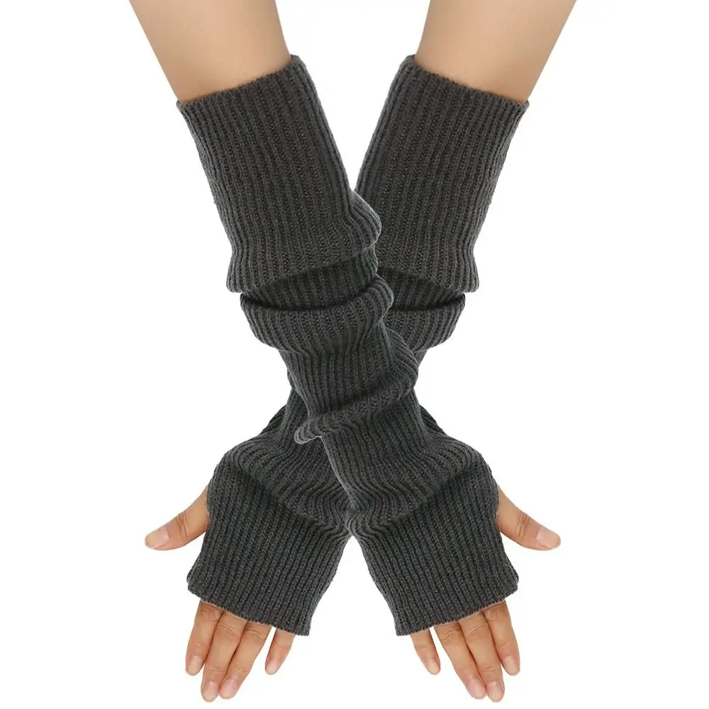 

Casual Long Sleeve Fingerless Long Gloves Solid Knitted Arm Sleeve Gloves Arm Warmer Soft Arm Cover Gloves for Women Girls