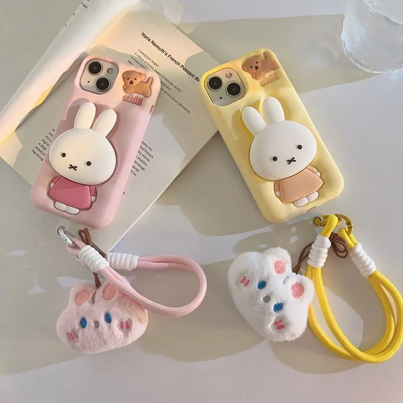 

Новый мягкий силиконовый чехол-подставка Kawaii Miffy Cute Pink с мультяшным рисунком, подходит для iPhone 16, 15, 14, 13 Pro Max, чехол для телефона с защитой от падения
