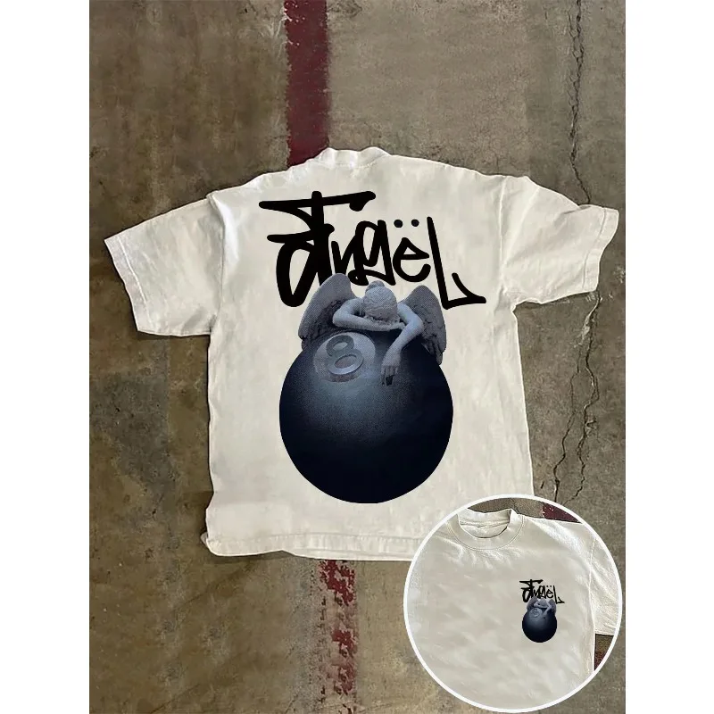

2025 New Heavy Cotton Unisex Noixe Men's Summer Casual Contrasting Color Sculpture Ball Print T-shirt Streetwear Hip-hop Top