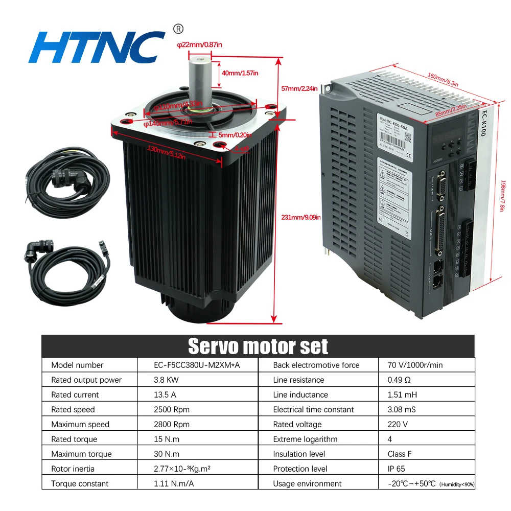 Hot Sales Servo Motor 3.8kw 2.3kw 1500RPM 2500RPM 15Nm Servo Motor Kit Support 5V 24V Pulse Signal  Analog -10-10V RS485 Modbus