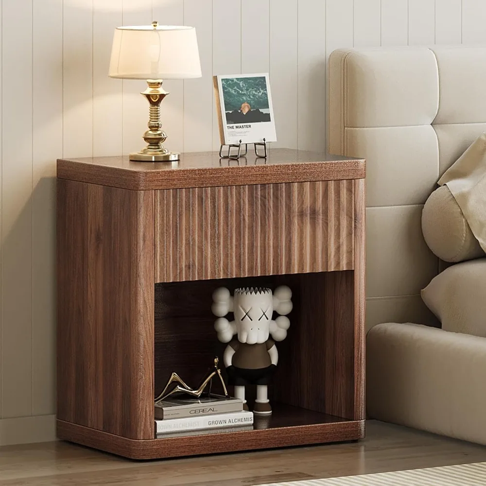 

Прикроватная тумбочка с рифленой отделкой и ящиками, деревянный прикроватный столик с полкой для хранения, тумбочка для спальни