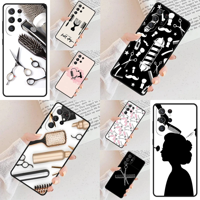 

Hair Stylist Scissors Brush Switch Phone Case For Samsung Galaxy S24 S25 S23 S22 S21 Note 10 20 Pro S20 Plus FE Ultra Cover