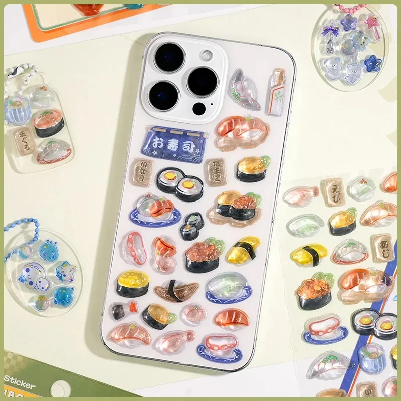 1pc/4pcs Japanese Style Kawaii Food Drop 3D Relief Stickers Scrapbooking DIY Journaling Stationery Diary Decor Cute Stickers