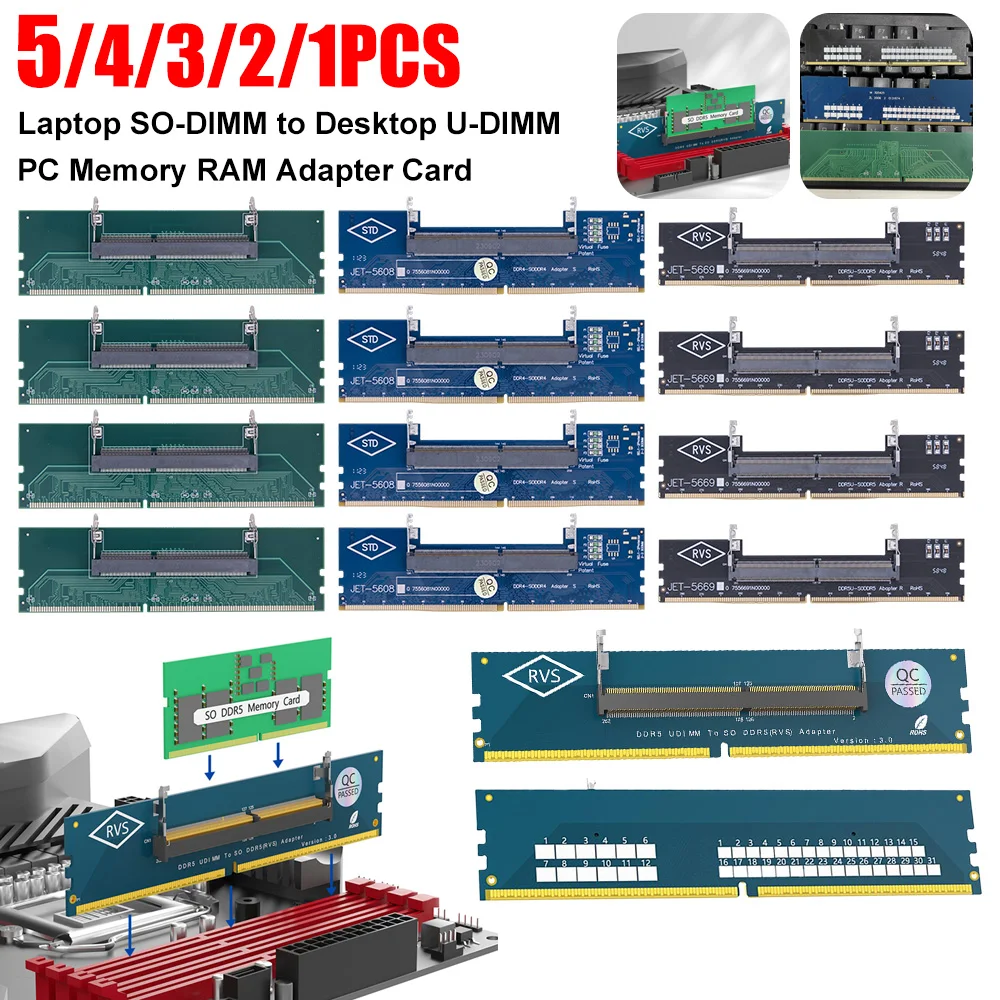 5/4/3/2/1 Stück Laptop-zu-Desktop-Speicheradapter-Karte DDR5 DDR4 DDR3 Notebook SO-DIMM zu Computer U-DIMM Speicher-RAM-Konverterkarten