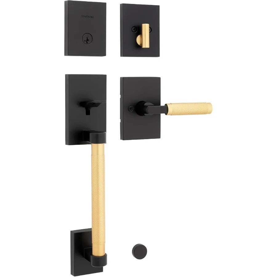 

Prava Front Door Lock Handle and Deadbolt Set Entry Handleset Exterior with Interior Reversible Lever Matte Black and Satin Bra