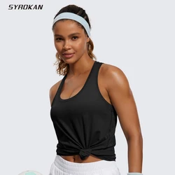 SYROKAN  Womens Pima Cotton Racerback Workout Tank Tops Scoop Neck Loose Sleeveless Tops Athletic Gym Shirts