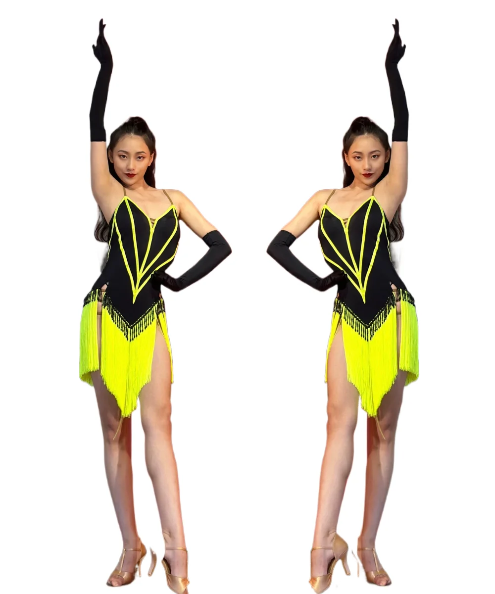 

MZDance Women's Latin dance costume, training and performance competition outfit, open back fringed dress