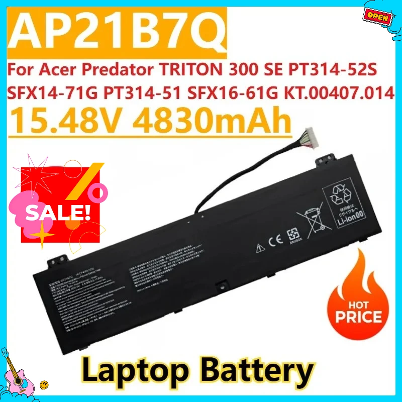 

New AP21B7Q Laptop Battery 15.48V 4830mAh For Acer Predator TRITON 300 SE PT314-52S SFX14-71G PT314-51 SFX16-61G KT.00407.014