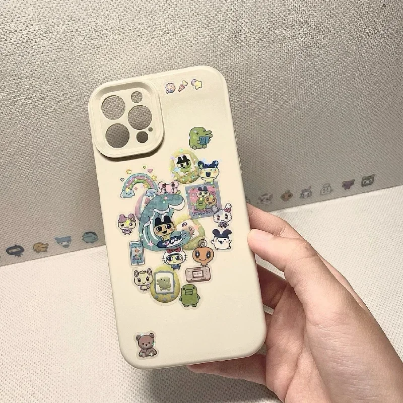 4/10 قطعة ملصق شفاف على الوجهين على شكل رسوم كرتونية لطيفة، ملصق فيلم القطع بالليزر بكسل كرتوني، ملصق جراب هاتف كوب يدوي