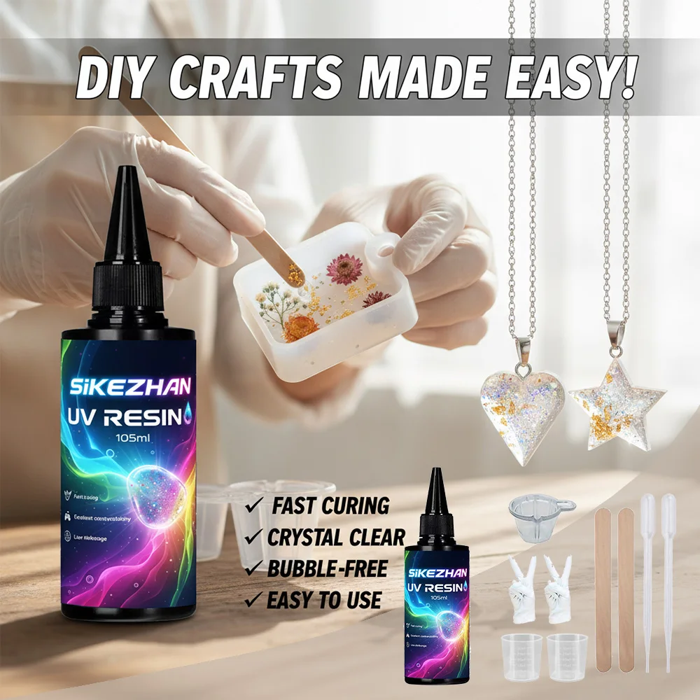 Verbessertes UV-Harz Kristallklar - Vergilbungsbeständiger Schnellhärtender Harter Epoxidkleber für DIY-Schmuck, Formen, Handwerk, Solarhärtung (105g)