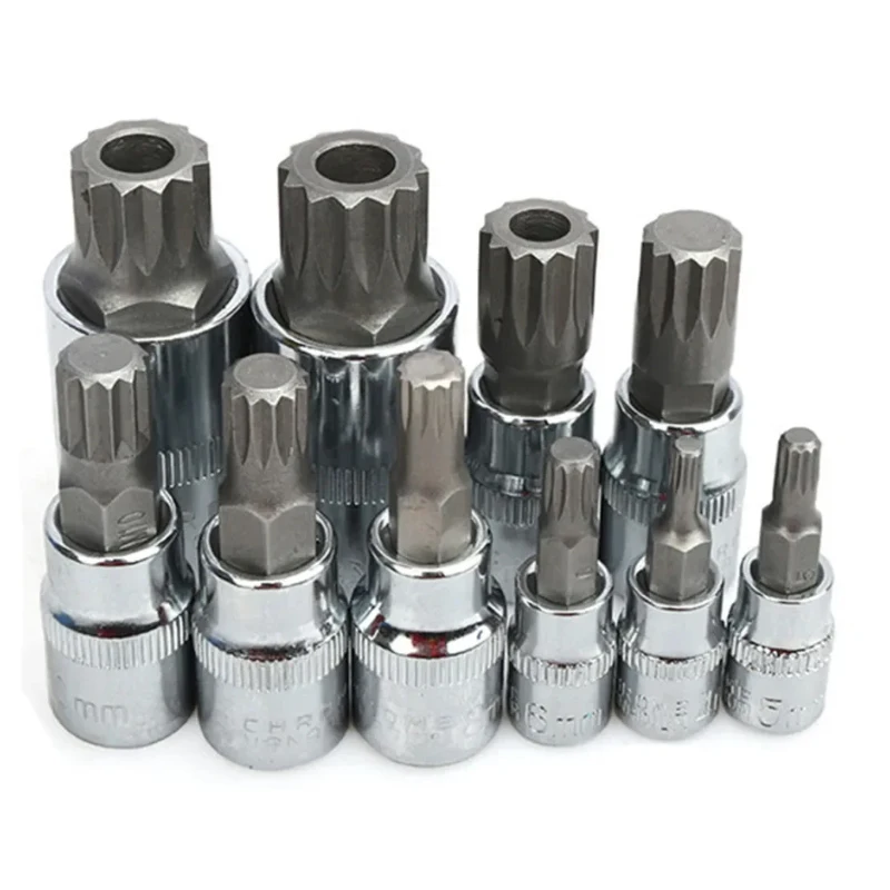 10Pcs 12 Point Professional Square Spline Bit Socket Set Tamper Proof for Bicycle Car Automotive Tools with Box Automotive Tools