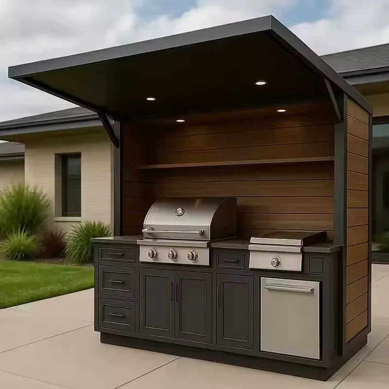 Modern Portable Outdoor Kitchen Pizza Oven BBQ Pod Stainless Steel Cabinet Eco-Friendly Flame Tamer Safety