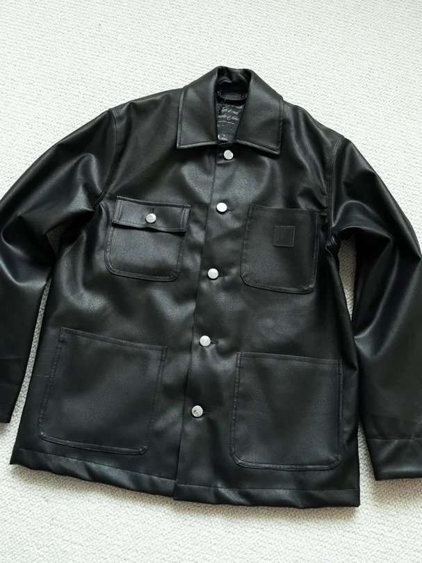 American Street Style Detroit Old Money Multi-Pocket 3D Tailored Casual PU Leather Jacket Wear Resistant Standard Fit Maytown