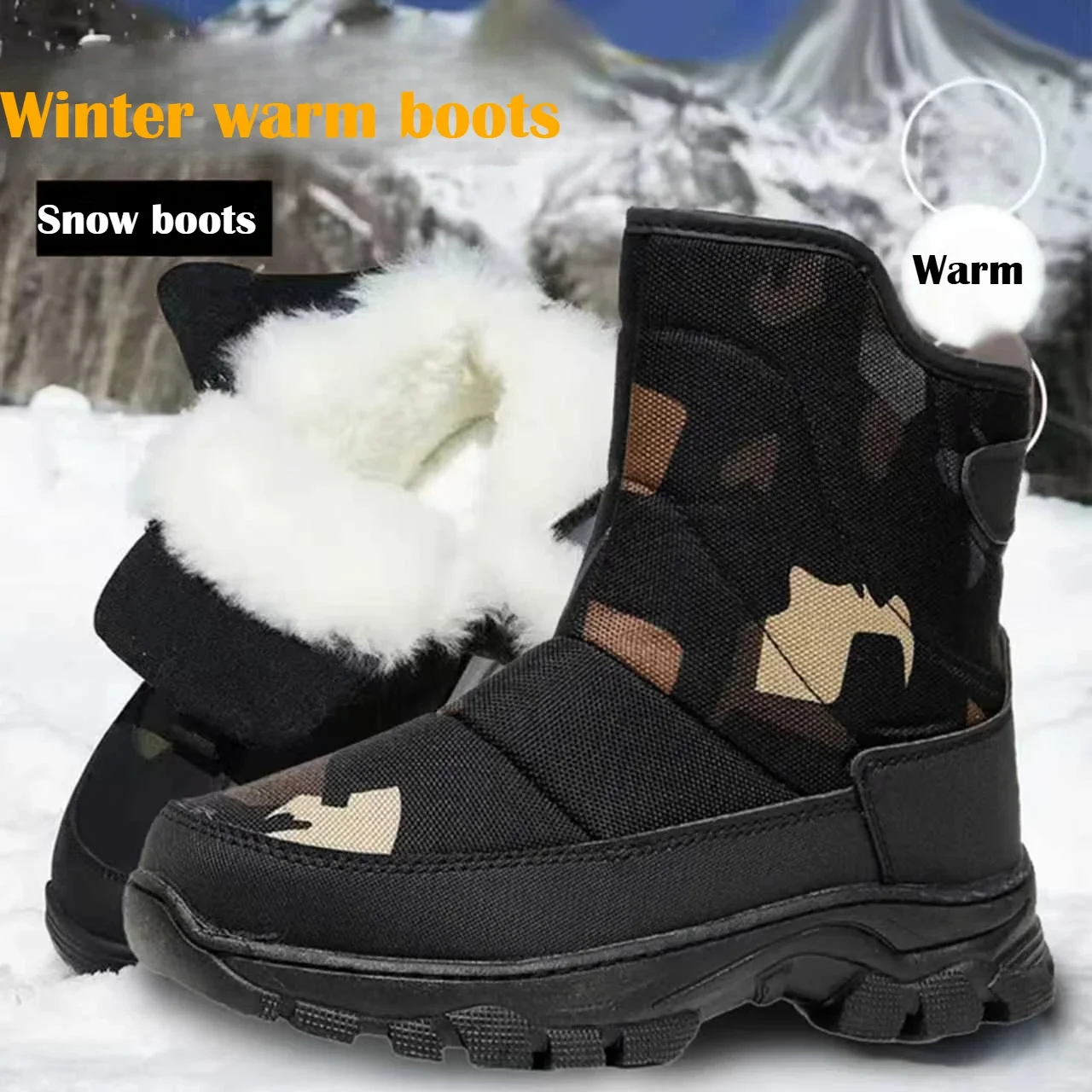 

Shoes for Men Fashion Thickened Fleece Snow Boots Winter Shoes Outdoor Travel Mountain Climbing Shoes Warm Anti-Slip Cotton Shoe
