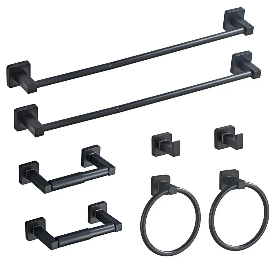 

Black Bathroom Hardware Set 8 Pieces,Towel Bar Set Stainless Steel Wall Mounted, Includes 23.6In Hand Towel Bar, Towel Ring, Ro