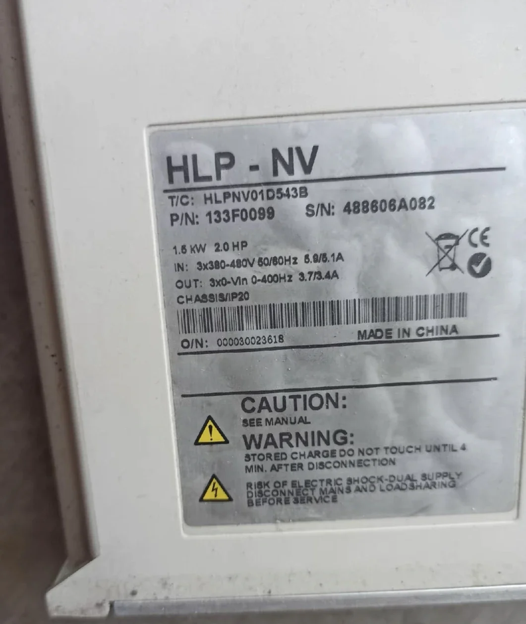 Second-hand NV series 1.5 KW380V inverter, HLPNV01D543B, function package